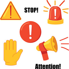 Stop Attention Stickers Set &ndash; Warning Labels, Caution Signs, Danger Icons