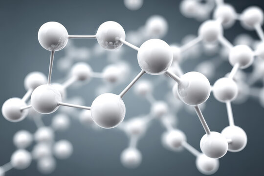 Abstract close-up of white molecules and nodes on a grey background - Powered by Adobe
