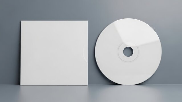 Blank cd and white envelope on gray background
