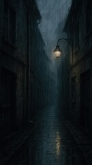 Moody rainy alleyway wallpaper for mobile