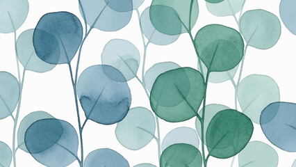 Seamless pattern with eucalyptus leaves in soft watercolor strokes on a white background © Beny Qurdy