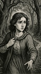 Naklejka premium Vintage illustration of worried woman.
