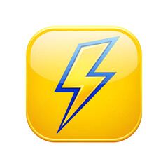 Yellow Lightning Bolt Icon Glossy Button - Electric Power Energy Symbol
