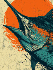 Artistic Wildlife Graphic: Detailed marlin Profile with Vibrant Textures
