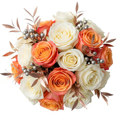 Coral and White Rose Wedding Bouquet with Berries - Elegant Bridal Posy