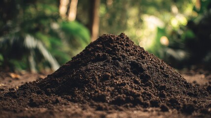 Crumbly loam pile in a garden environment with earthy tones and rustic feel