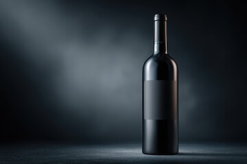 Dark wine bottle mockup featuring a blank label for logo placement against a textured backdrop