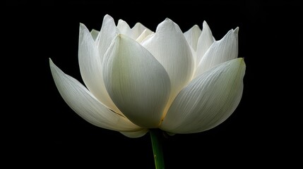 Delicate White Lotus Petals: Close-Up Against a Velvet Black Backdrop