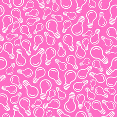 Lightbulb background. Hand drawn light bulb seamless pattern on pink ackground. Idea, thinking, creative, electric, energy, solution