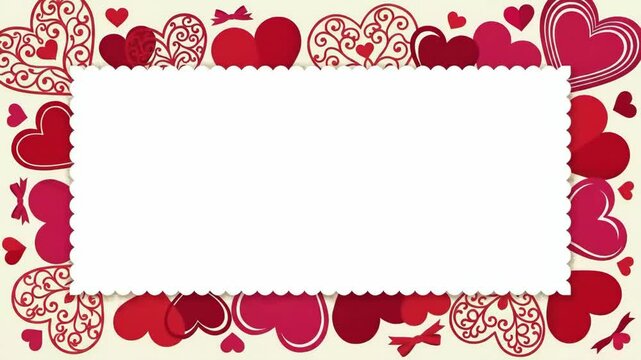 Valentine greeting card background with red hearts frame and white copy space for text