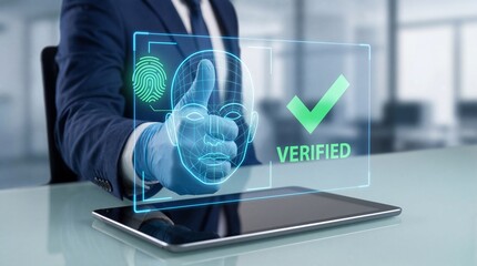 Biometric verification on a tablet with a verified checkmark