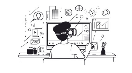 Man Wearing Virtual Reality Headset Working 1.