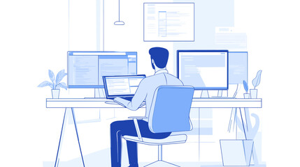 Man Working on Computer at Desk 1.