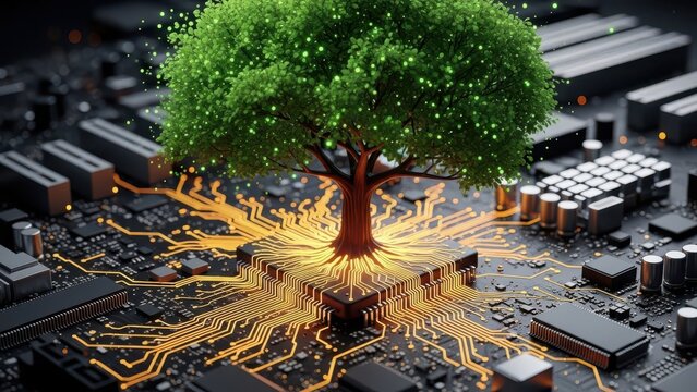Digital tree on circuit board - Powered by Adobe