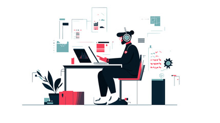 Man Working on Laptop at Desk 2.