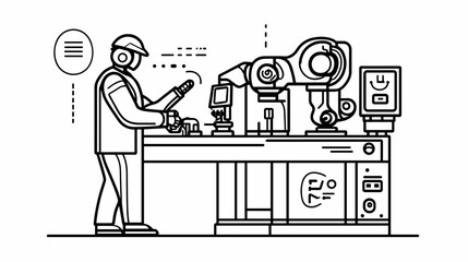 Man Working on Industrial Machinery Equipment.