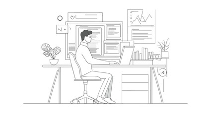 Man Working on Laptop at Desk 3.