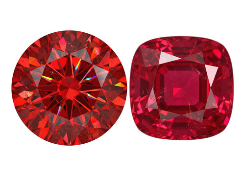 Faceted red spinel gemstones with brilliant cut and cushion shape