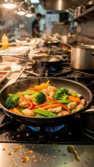 Professional Chef Saut&eacute;ing Fresh Vegetables in a Commercial Kitchen