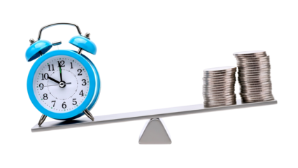Time management vs. financial balance isolated on transparent background