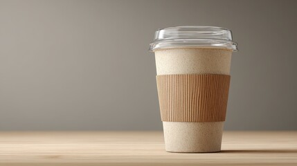 Disposable coffee cup with lid and paper sleeve &acirc;&euro;&ldquo; studio mockup rendering