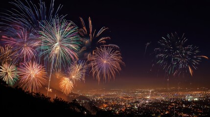 Dramatic midnight sky illuminated by fireworks and sparkler light, ideal for banner text