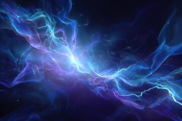 Electric blue energy field with jagged arcs and radiant plasma swirls in an atmospheric abstract scene