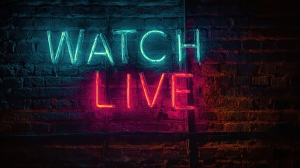 Electric neon lettering on a brick wall with warm glow for design templates