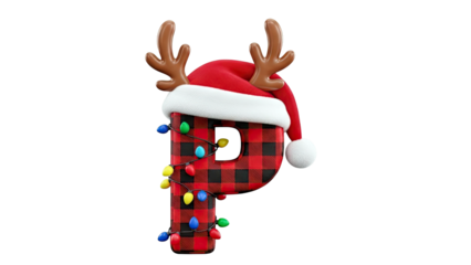 3D Render of 'P' Letter with Christmas Decorations