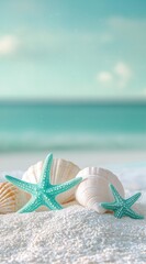 A serene beach scene featuring seashells and a starfish, perfect for capturing the beauty of coastal nature.