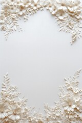 Elegant floral frame design featuring delicate blossoms and leaves in soft neutral tones, perfect for invitations.
