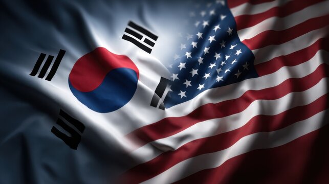 Korean and American flags wave together symbolizing friendship and cultural exchange between South Korea and the United States