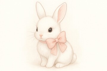 Obraz premium Adorable bunny with pink bow.