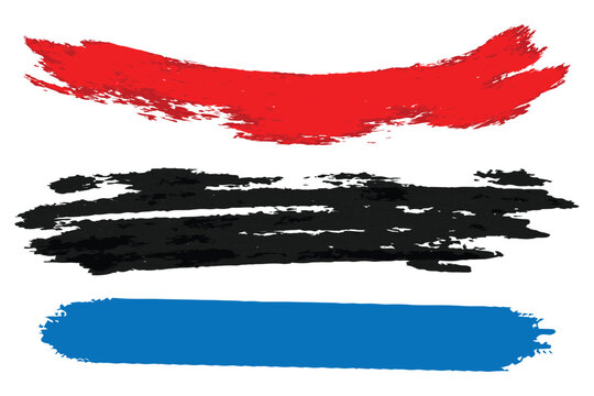 Abstract red black and blue textured paint brush strokes on white background