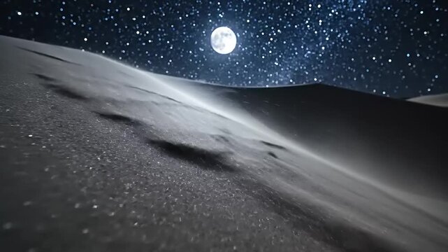 Desert landscape under a starry night sky with full moon illustration
