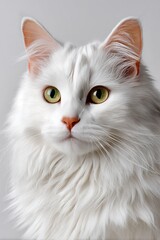 Graceful Angora Cat Staring Calmly with Beautiful Golden Eyes, Fluffy Fur and Gentle Charm