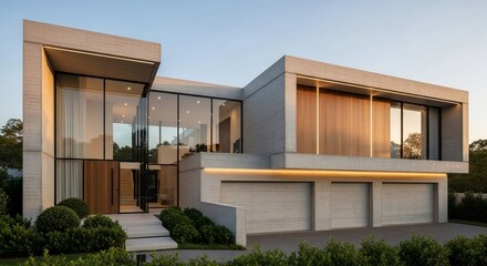Modern Luxury Home Exterior with Garage.
