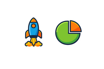 Rocket launching next to a pie chart
