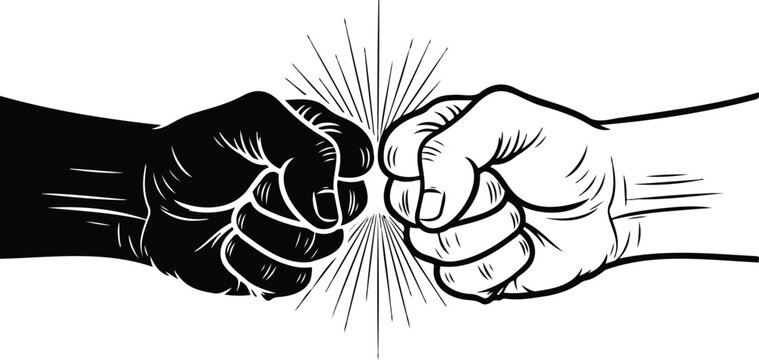 A striking illustration depicts two hands colliding in a powerful fist bump