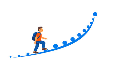Obraz premium Boy climbing a glowing blue staircase towards success