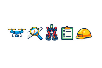 Drone inspection safety equipment and checklist icons