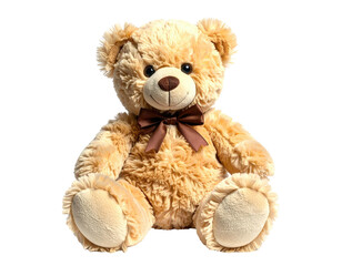 Fototapeta premium Plush, light brown teddy bear with a brown bow