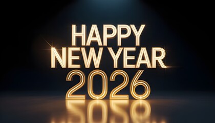 Luxurious metallic typography with a glossy reflection, ideal for high-end New Year promotions and greeting designs.