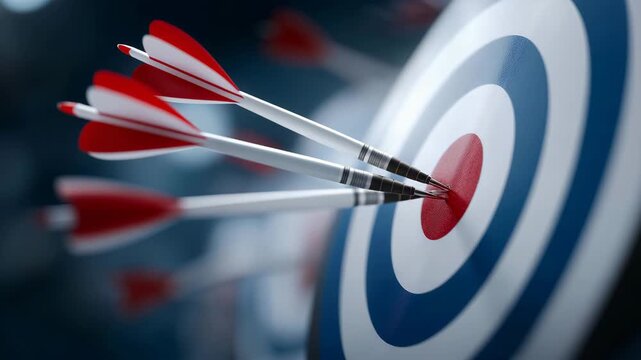 Abstract business target graphic with arrows converging toward the bullseye, representing strategic planning, goal setting, and measurable success. cinematic color correction, natural uneven