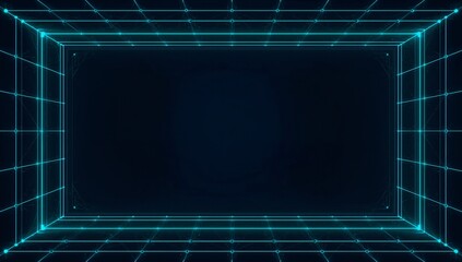 Futuristic Dark Blueprint with Glowing Lines and Geometric Shapes