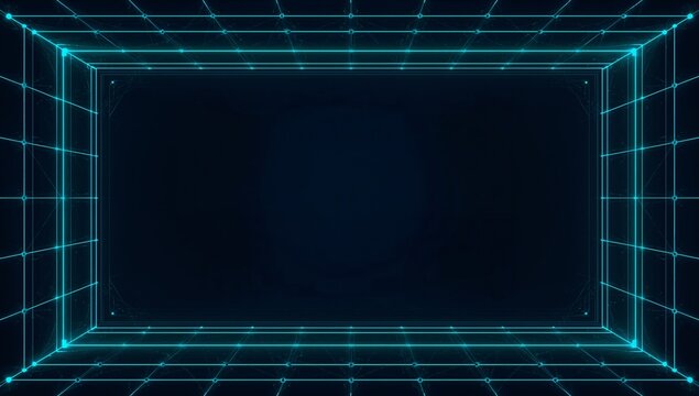 Futuristic Dark Blueprint with Glowing Lines and Geometric Shapes - Powered by Adobe