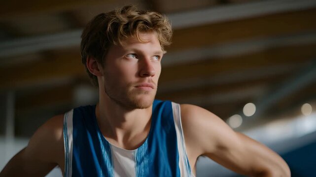 An athlete pausing after a missed shot, hands on hips, reflecting on the mistake before refocusing on performance and self-improvement. cinematic color correction, natural uneven lighting yet