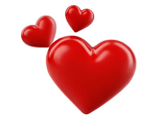 Three Red Glossy Hearts Floating red hearts smooth isolated on a transparent background