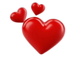 Three Red Glossy Hearts Floating red hearts smooth isolated on a transparent background