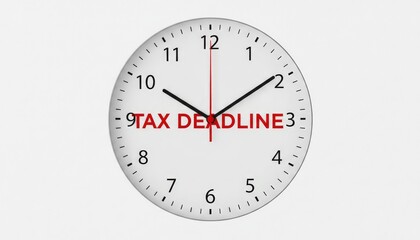 Clock face displaying tax deadline in red, with hands indicating the urgent approach of a critical financial submission or accounting deadline, representing pressure and time sensitivity